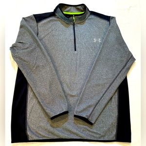 Under Armour Mens Cold Gear Pullover 1/4 Zip Fleece Loose Fit Gray/BL Size XXL